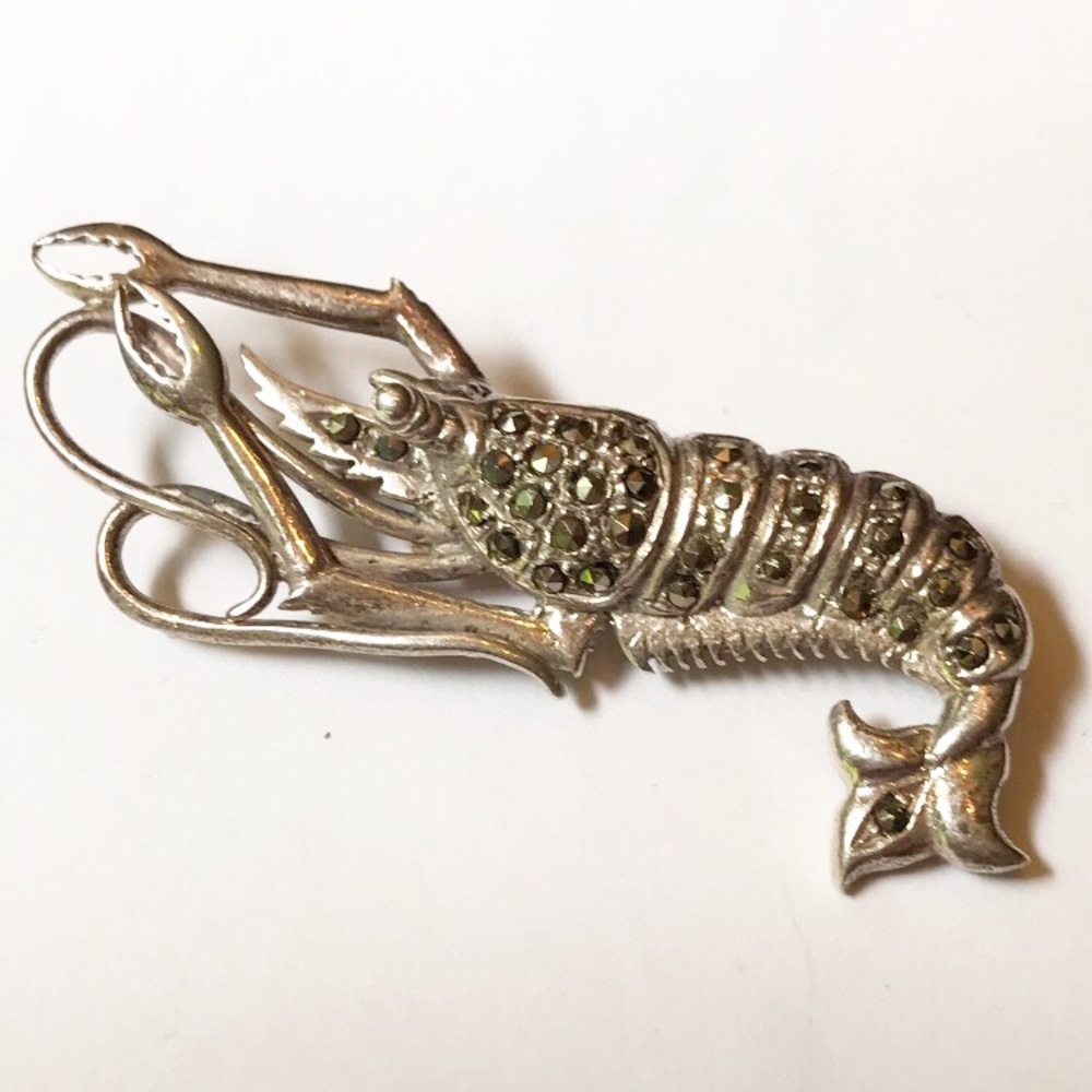 Sterling 925 marcasite shrimp or lobster brooch